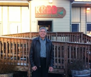 Byron Mallott poses at KRBD-FM in Ketchikan during a campaign visit. The candidate for governor says he will leave Sealaskas board of directors next month.
