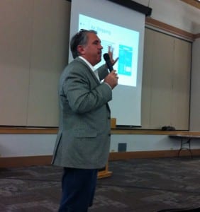 Bob Bowcock speaks during a public presentation at the Ted Ferry Civic Center on Wednesday. 