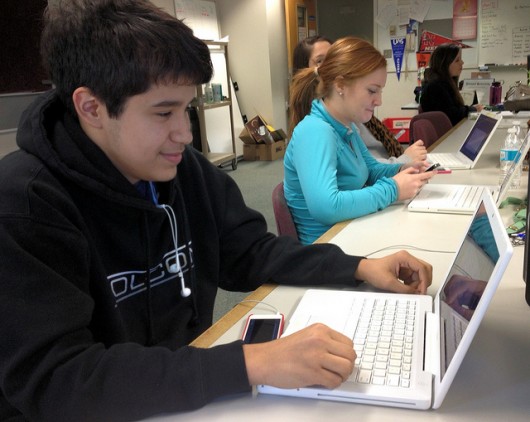 Allen Bohler, a Kayhi junior takes his English class online.