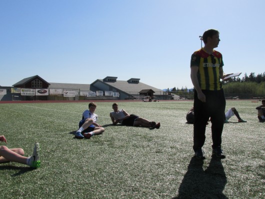 Kayhi Boys Soccer coach Scott Brandt-Erichsen talks to his team about aggression.