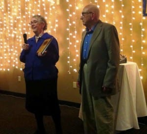 Kay Andrew thanks the community while accepting the Citizens of the Year Award with her husband, Rich.