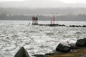 The Tongass Narrows near high tide Tuesday. The combination of storm surge and a 19-foot tide caused some wet problems for Ketchikan.