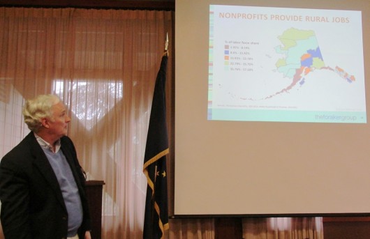Dennis McMillan, Foraker Group CEO, talks to the Ketchikan Chamber of Commerce.