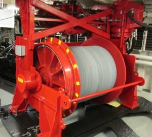 One of the two winches on board the Sikuliaq. They are housed inside the ship, to reduce wear-and-tear. 