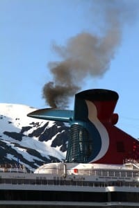 Smoke pours out of the smokestack of the Carnival Spirit as it fires up its engines. (Courtesy Ground Truth Trekking)