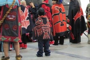 A young boy is among the Native dancers who performed at Saturday's community reception at Ketchikan's shipyard.