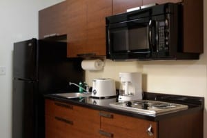 A kitchenette in a typical MyPlace Hotel room. (Photo courtesy My Place Hotels)
