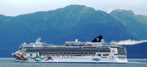 The cruise ship Norwegian Pearl sails south through Chatham Strait on its final voyage of 2013. The ship is one of six permitted to release treated blackwater into Alaska harbors this summer. (Ed Schoenfeld/CoastAlaska News)