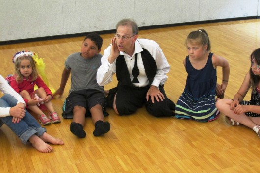 Joey Pipia leads an improv workshop during the New Old Time Chautaqua's visit to Ketchikan. (Photo by Leila Kheiry)