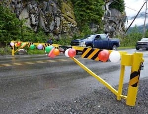 The last 8 a.m. lineup before the Hyder border gate was opened. (Photo by Carol Denton)