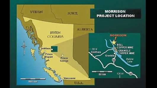 The proposed Morrison Mine is near Lake Morrison, in the Skeens River watershed. British Columbia says its environmental permit is not ready for consideration. (Image courtesy Pacific Booker Minerals)