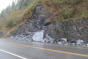 Rockslide at mile 4.5 South Tongass Hwy after cleanup.