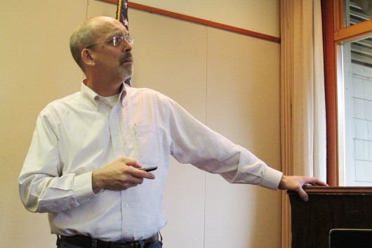 David Landis, SSRAA executive director, speaks to the Ketchikan Chamber of Commerce. (Photo by Leila Kheiry)