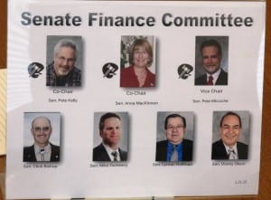 A photo compilation of the Senate Finance Committee was in the conference room at the Ketchikan LIO. (Photo by Leila Kheiry)