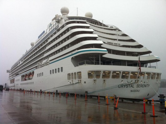 The Crystal Serenity was the first large cruise ship of the 2016 season to stop in Ketchikan. (KRBD file photo) 