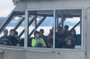 Fourth graders take in the sights from one of two Allen Marine boats that took them on a field trip to Carroll Inlet. (Photo by Leila Kheiry)