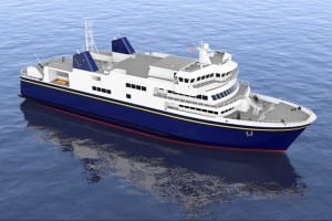 A conceptual drawing show what the Alaska Class ferries will look like. (Image courtesy state Department of Transportation)