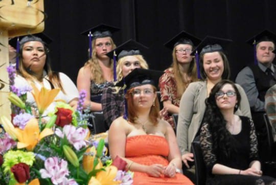 Revilla High School students listen to guest speakers during the June 1 graduation ceremony at the Ted Ferry Civic Center. (Ed Schoenfeld/CoastAlaska News)