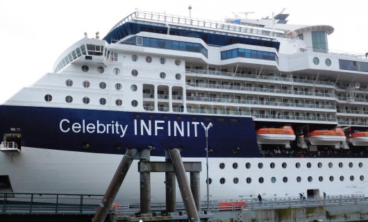 The cruise ship Infinity hit Ketchikan's Berth 3 dock June 3rd. (Photo by Ed Schoenfeld)