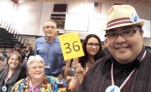 Gavin Hudson takes a selfie with other District 36 delegates during the Alaska Democratic Convention. (Photo courtesy Gavin Hudson)