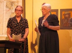 Mary McShane and Maureen Karlson as Miss Maypole and Miss Woolwine in the anniversary performance of The Fish Pirate's Daughter. (Photo by Leila Kheiry)
