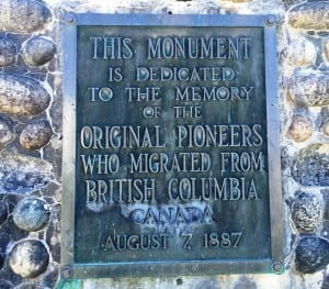 A close-up of the plaque on a monument in Metlakatla. (Photo by Leila Kheiry)
