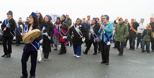 ANB and ANS members and leaders prepare to march in a parade during the 2015 Grand Camp Convention in Wrangell. (Photo courtesy Peter Naoroz/ANB)