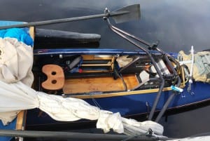 John Taussig dropped this sliding rowing seat into his kayak, and rowed instead of paddled up the Inside Passage. (Photo by Leila Kheiry)