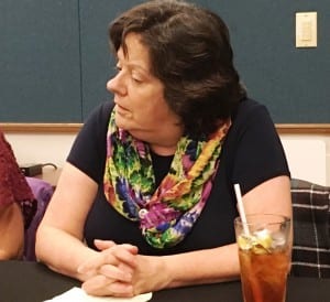 Judy Zenge speaks during a Chamber of Commerce candidate forum. (Photo by Leila Kheiry)