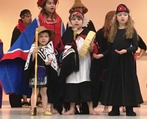 Young members of the New Path Dancers perform before Wednesday's Ketchikan School Board meeting. (Photo by Leila Kheiry)