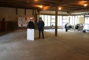 The permanent exhibit won't be ready until May of 2018. The windows to the right will remain uncovered, allowing visitors to see Ketchikan Creek. (Photo by Leila Kheiry)