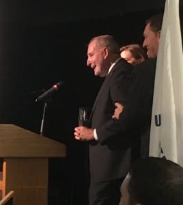 Chuck Bundrant accepts his award from the Ketchikan Chamber of Commerce. (Photo By Leila Kheiry)