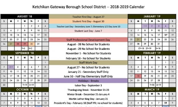 FY 2019 school calendar back in front of Ketchikan School Board