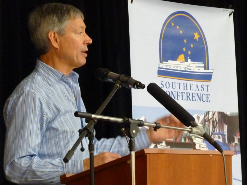 Cruise Lines International Association Alaska President John Binkley talks about industry growth Feb. 14 in Juneau. (Ed Schoenfeld/CoastAlaska News)