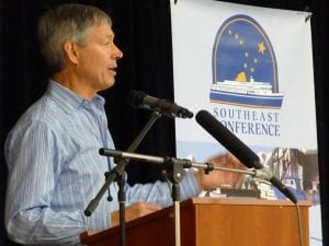 Cruise Lines International Association Alaska President John Binkley talks about industry growth Feb. 14 in Juneau. (Ed Schoenfeld/CoastAlaska News) 
