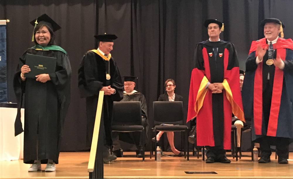 Leah Canfield of Ketchikan was one of the graduates honored Saturday during the UAS Ketchikan commencement ceremony. Canfield earned a master's degree in social work. (KRBD photo by Leila Kheiry)