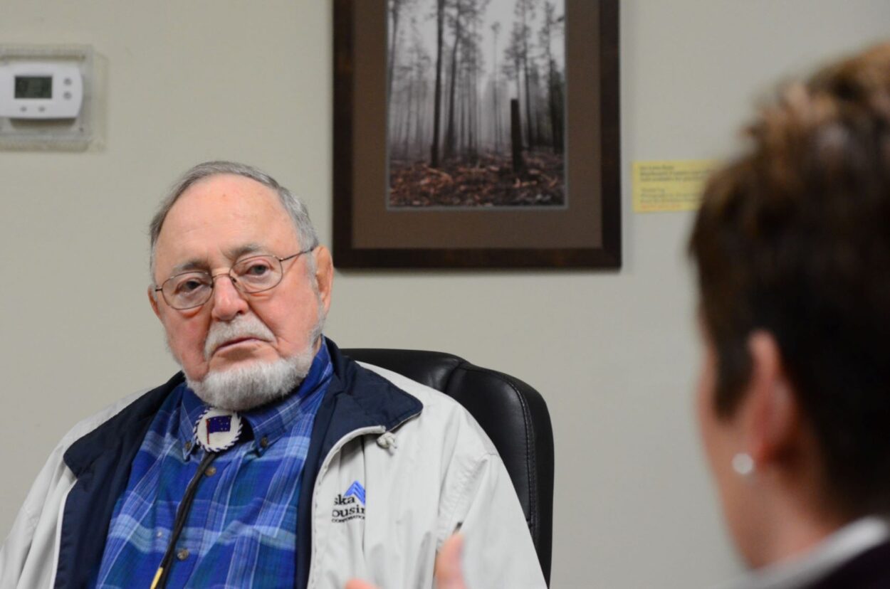 Don Young, seated, listens to a question from Ketchikan Chamber of Commerce Executive Director Michelle O'Brien