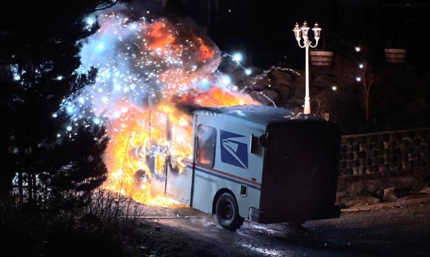 A mail truck went up in flames south of Downtown Ketchikan Friday night