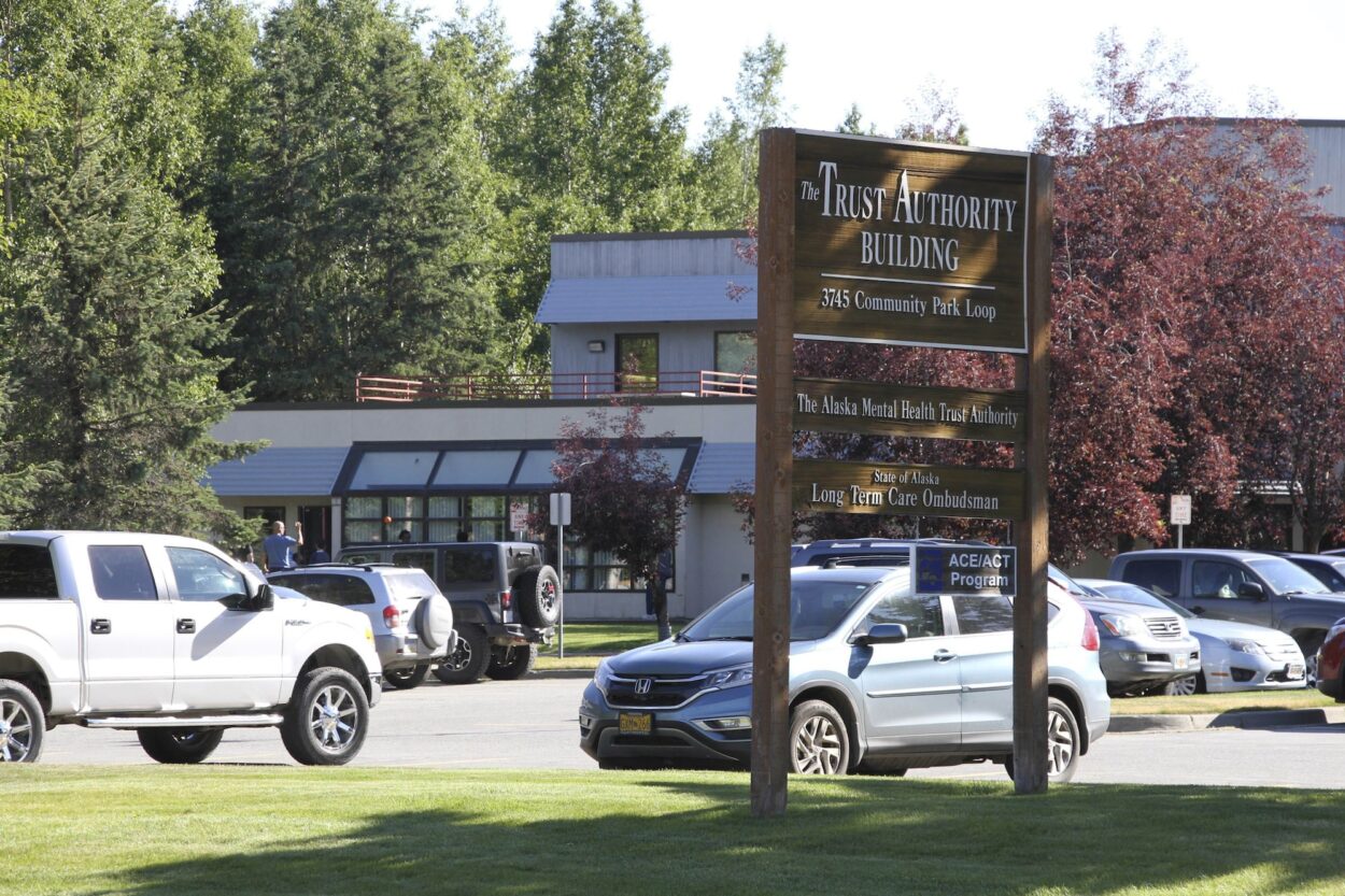  A sign stands outside of the Alaska Mental Health Trust Authority in Anchorage, Alaska.