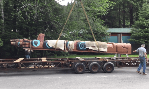 Totem pole carved for Ketchikan couple’s 50th anniversary finds its new home