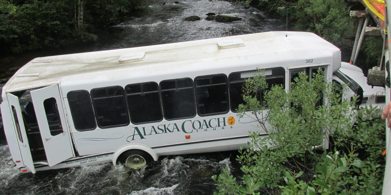 Tour bus lands in Ketchikan Creek
