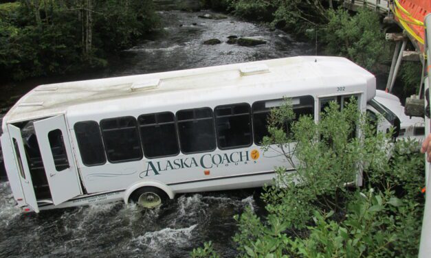 Tour bus lands in Ketchikan Creek